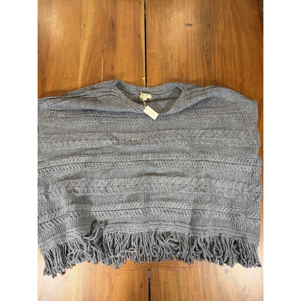 NEW World Market Gray Cable Knit Fringe Poncho Sweater Woven Thick One Size NWT